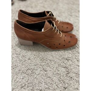 JOESANCHEZ Leather Oxford‎ Heels Size 37 Brown Perforated Lace Up Shoes